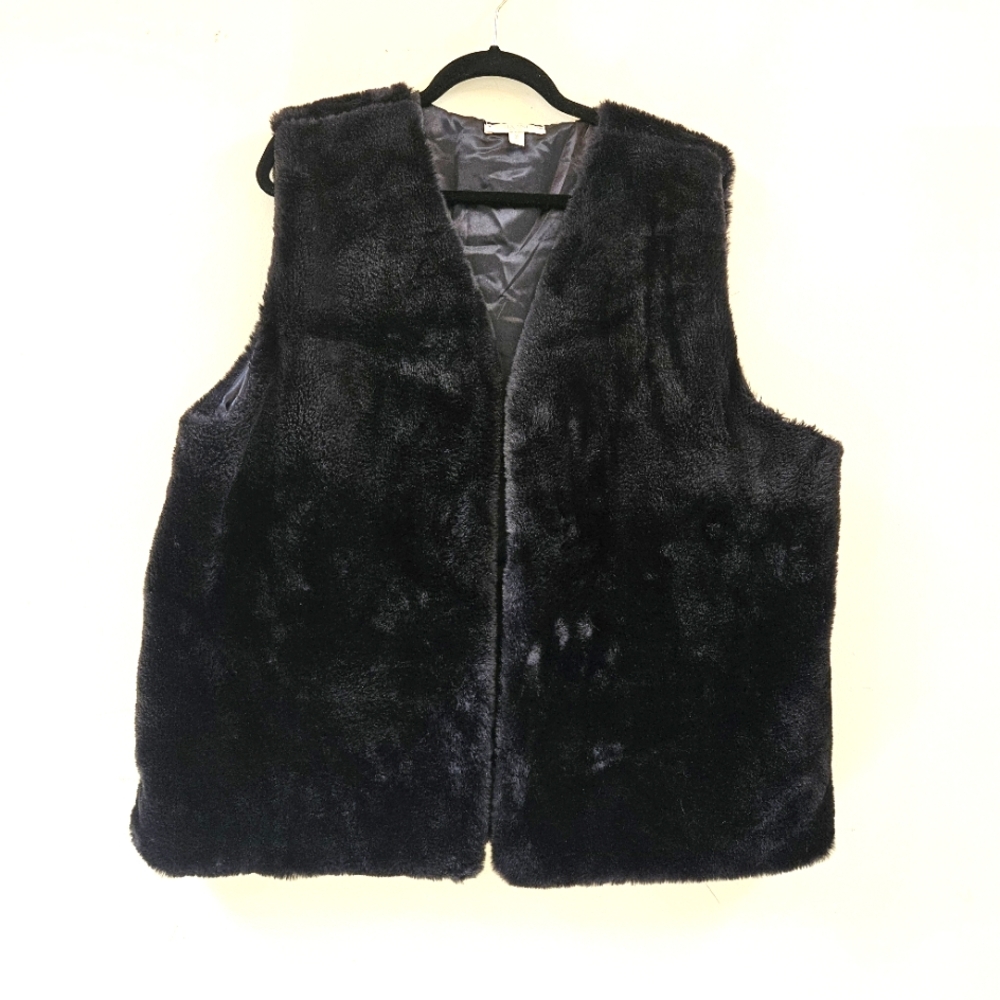Haani Faux Fur Vest Black Women's 3X Satin Lined - Picture 1 of 11